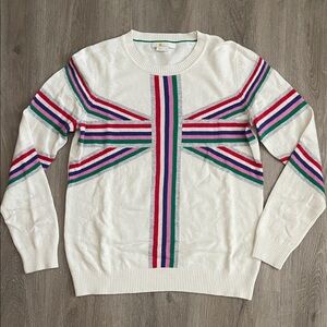 Boden Women's Cream Sweater with Red, Green, and Pink Stripes